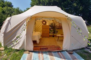 Jungle Tent with Vintage Military Ambulance