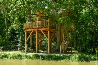 escalier-vue sur l'étang-cabane dans les arbres-séjour insolite-en famille-centre-abracadaroom