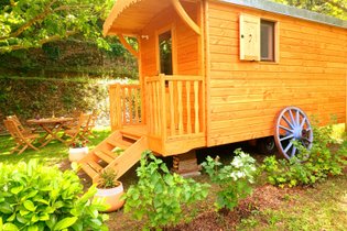 Roulotte Cévenole à l'ombre des platanes