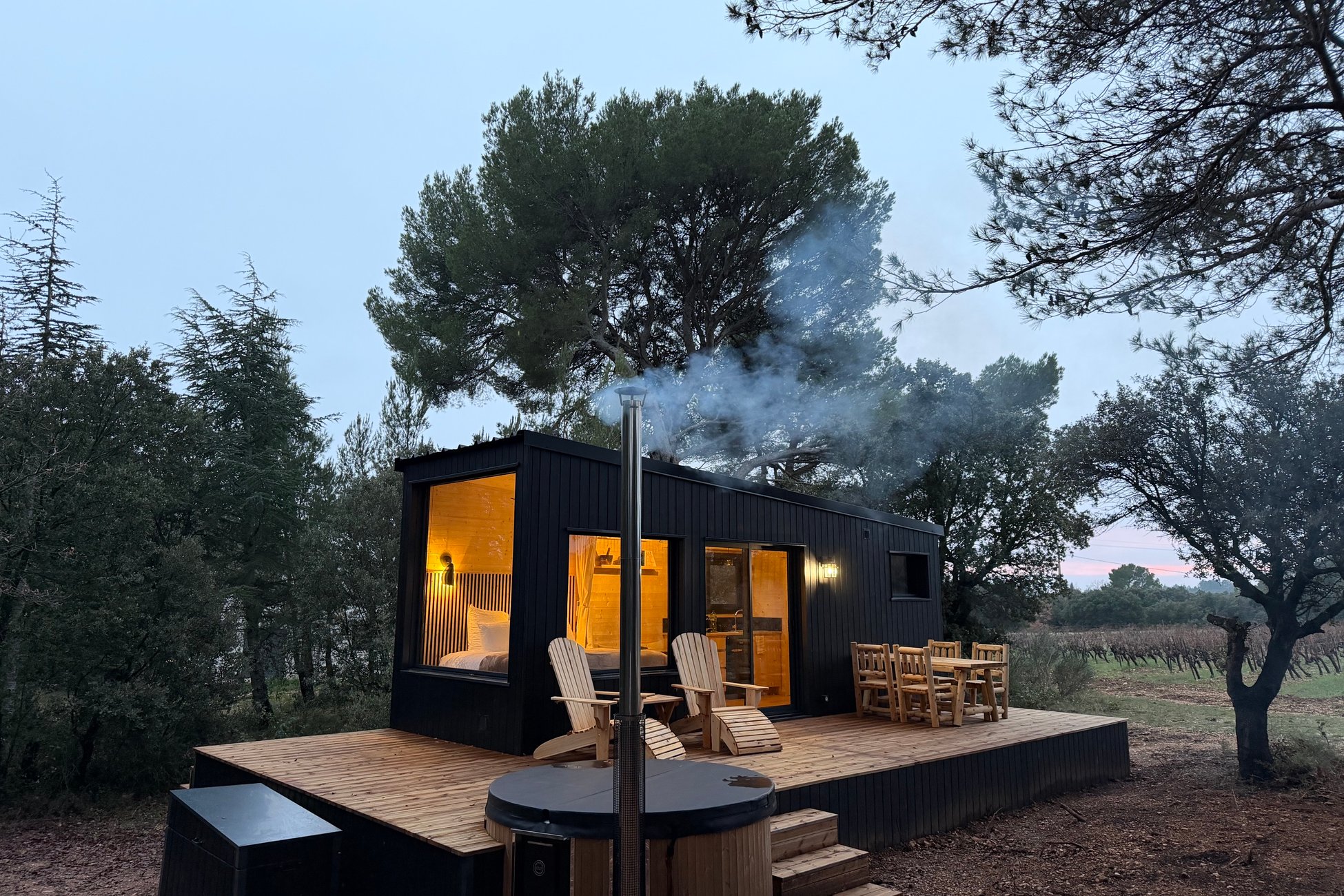 Hébergement UnicStay : Vue panoramique  sur la Sainte-Victoire et bain nordique à Puyloubier